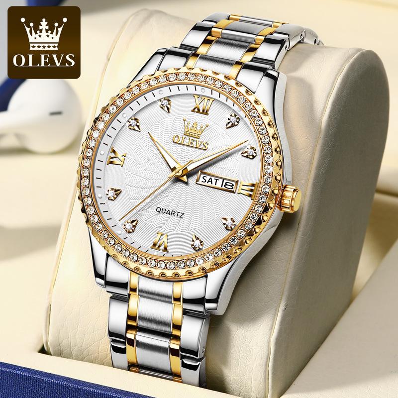 OLEVS Luxus Gold Diamantenbesetzte Wasserdichte Herrenuhr
