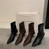 French High-heeled Rear Zipper Thin Boots Women's Spring and Autumn Belt Buckle Pointed Temperament Short Boots Thin Heel Commuting Single Boots