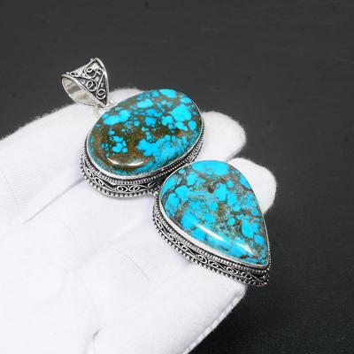 Tibetan Turquoise Gemstone 925 Sterling Silve Pendant Handmade Pendant Antique Pendant Double Turquoise Gemstone Pendant Gifts For Women