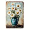 Garden Theme Wall Decor Vintage Daisy Vase Metal Plaque Cozy Home Living Room Decoration Sign
