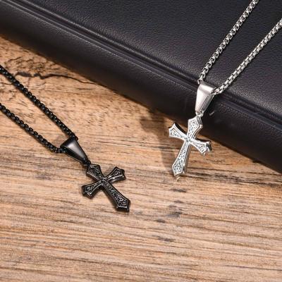 Kreuz-Halskette für Männer und Jungen, Halsketten zur Linderung von Ängsten, Halskette mit Edelstahl-Anhänger für männliche Freunde, Papa-Geschenk, mattschwarzer Halsschmuck