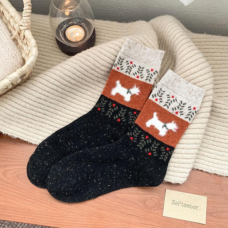 

Retro Puppy Wool Socks Thickened Warm Tube Socks Stockings Stacking Socks Cute Plush Socks One size чорний