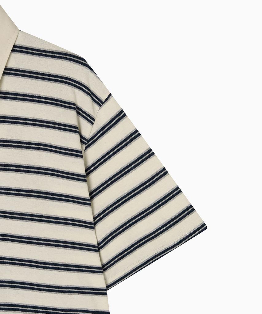 Minasu Multi Stripe Collar T Shirt_Navy Ivory