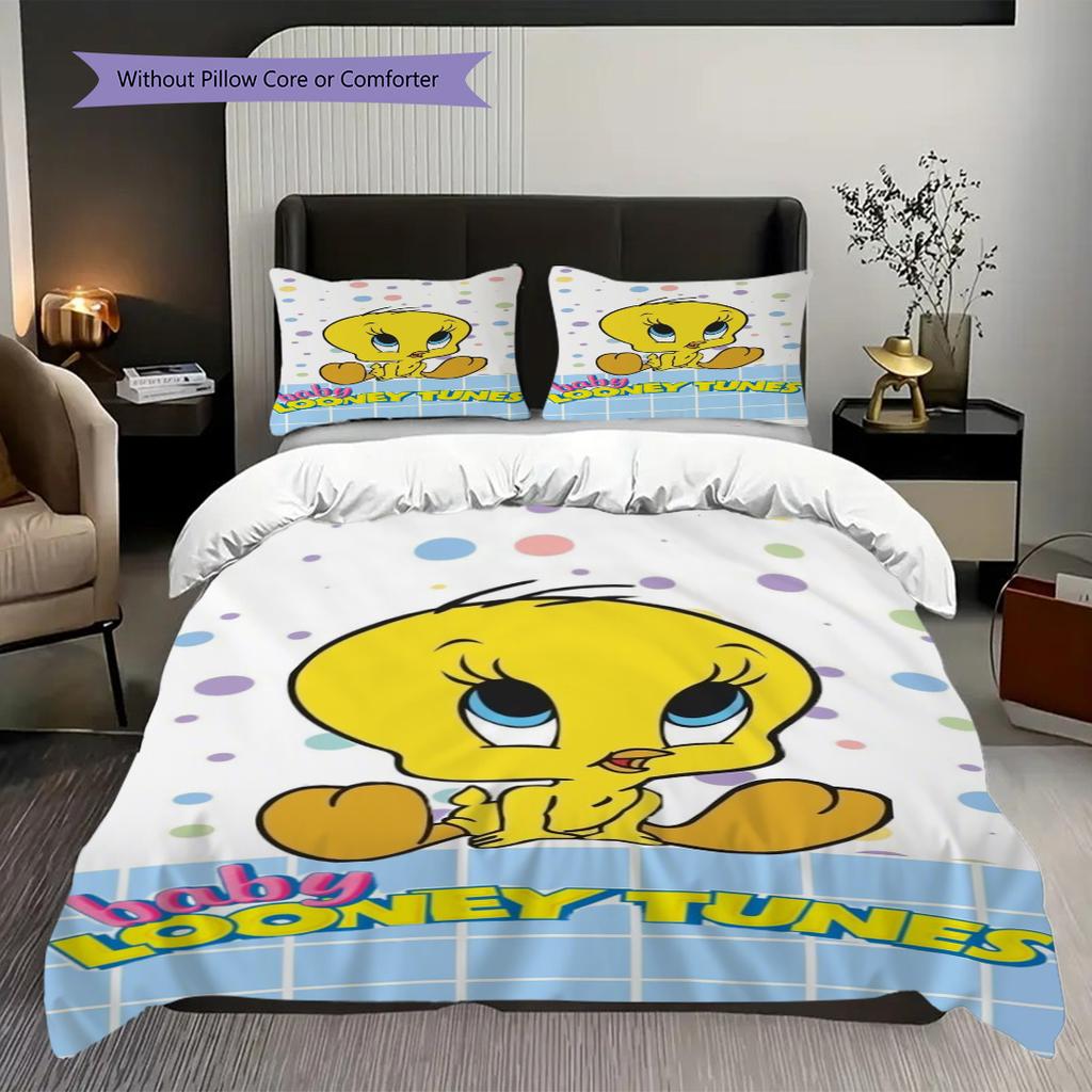 Tweety Bird Pink Bow Pink Background Threepiece Set 1 Duvet Cover 2 Pillowcase Without Core Bedding Set Duvet Cover And Pillowcase