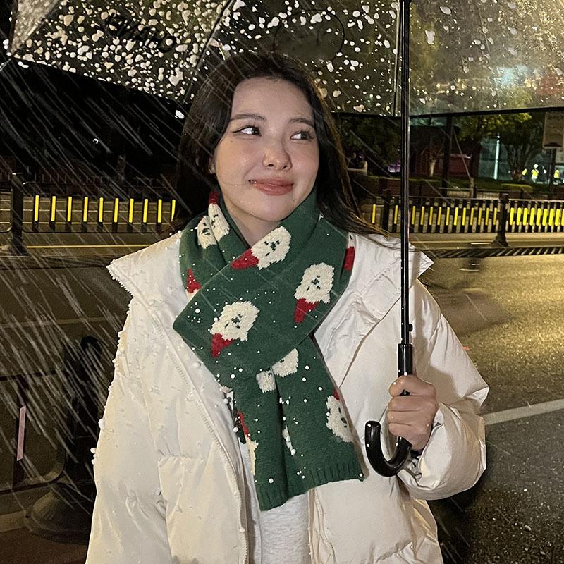 Red Christmas Scarf Women's Winter Warm Couple High-end Knitted Wool Neck Scarf New Year Gift Mountaineering Scarf