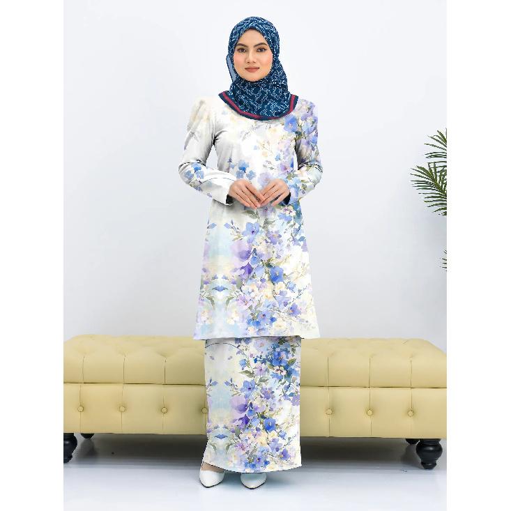 Fashion traditional clothing full body print rendering floral Kulang Pahang ladies Muslim suit comfortable and elegant ladies two piece suit