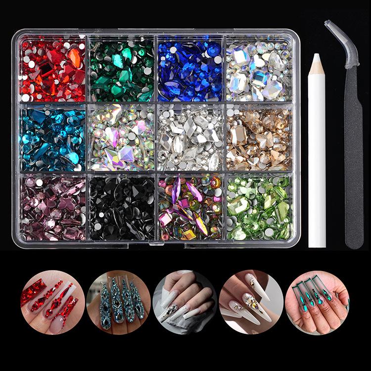 

12-Grid Irregular Flat-bottom Diamond Nail Art Tool Set
