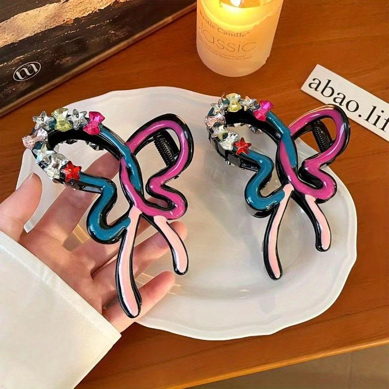 2Pcs Dopamine Style Butterfly Hair Clip With Rhinestones, High-end and Exquisite Hairpin for Back of Head, Fashionable and Chic Hair Accessories