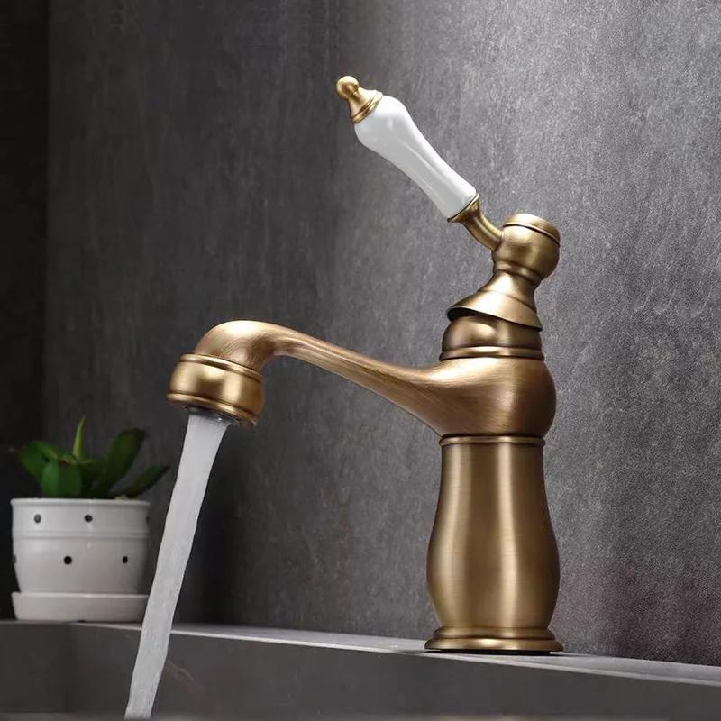 European Gold Basin Faucet Chrome Hot and Cold Mixers Antique Wash Basin Faucet Taps Ceramic Handle Basin Faucets
