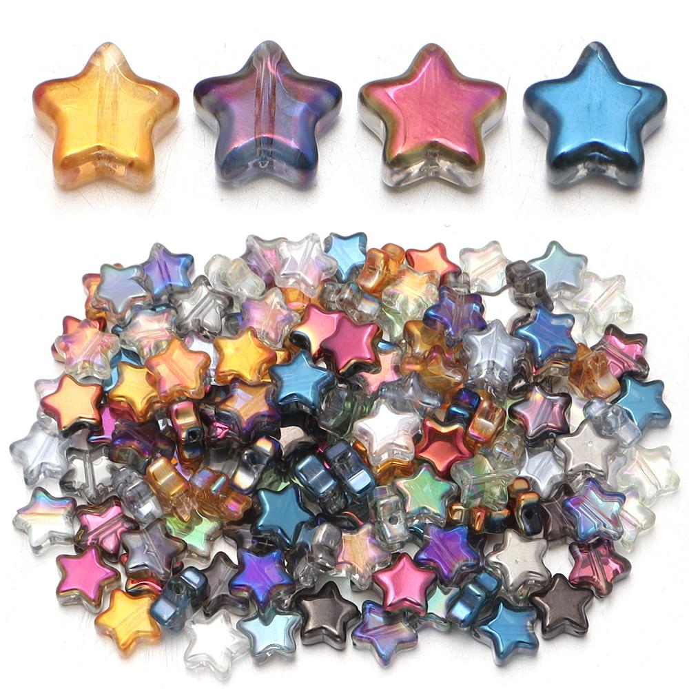 30pcs/lot 8mm Colored Electroplated Star Beads Loose Spacer Pentagram Glass Beads For DIY Bracelet Earrings Jewelry Accessories