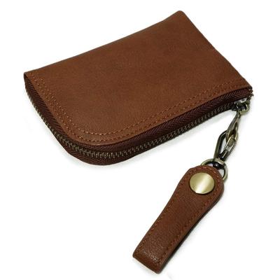 Unisex Coin Purse (Brown) Faux Leather Card Holder with Key Ring, Zipper, Snap Buttons, and Compartments, Compact Design for Men and Women, KW053