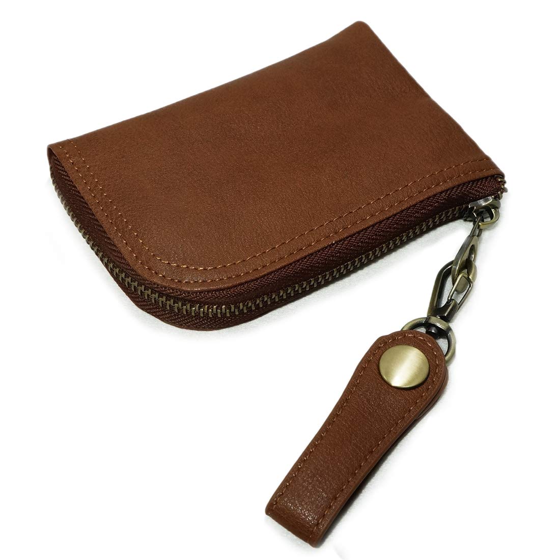 

Unisex Coin Purse (Brown) Faux Leather Card Holder with Key Ring, Zipper, Snap Buttons, and Compartments, Compact Design for Men and Women, KW053