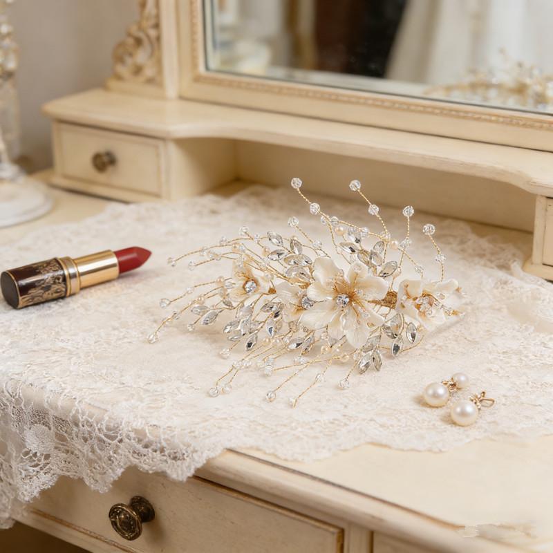 Light Luxury Wedding Hairpins Side Clips Fairy Flower Headpieces Shiny Crystal Beads Hairclips Bride Party Hair Styling Jewelry