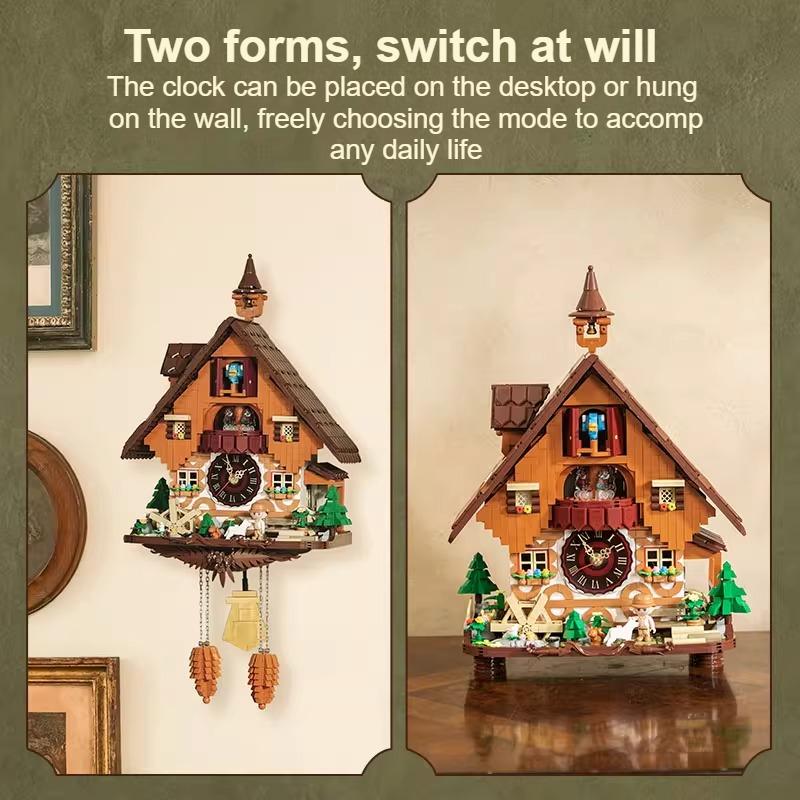 New Pantasy Retro Series Cute Cuckoo Clock Building Blocks Mosaic Model Desktop Ornaments Educational Toys Collection Gifts