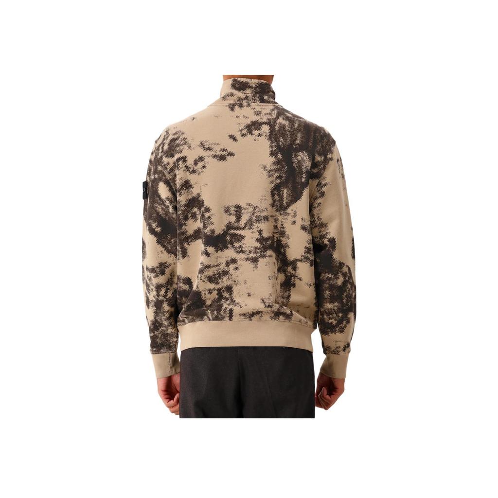 Stone Island Earth Mapping Camouflage Series Badge Stand Collar Pullover Long Sleeve Sweatshirt Men sweatshirt Brown 8115660E3-V0092