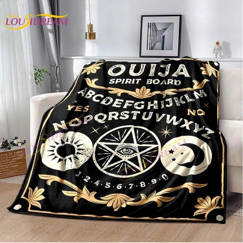 Magic Ouija Board Alphabet Blanket Witchcraft Pentagon Blanket for Bedroom Living Room Sofa Gothic Ouija Hand Flannel Blanket