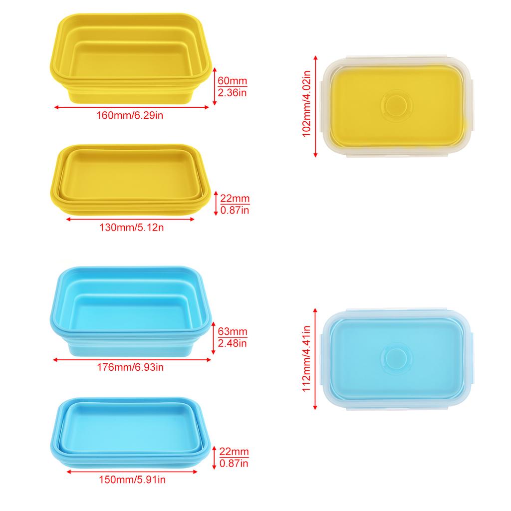 4Pcs Silicone Bento Box Rectangle Folding Lunch Bowl Food Storage Container Box 350 500 800 1200 ML