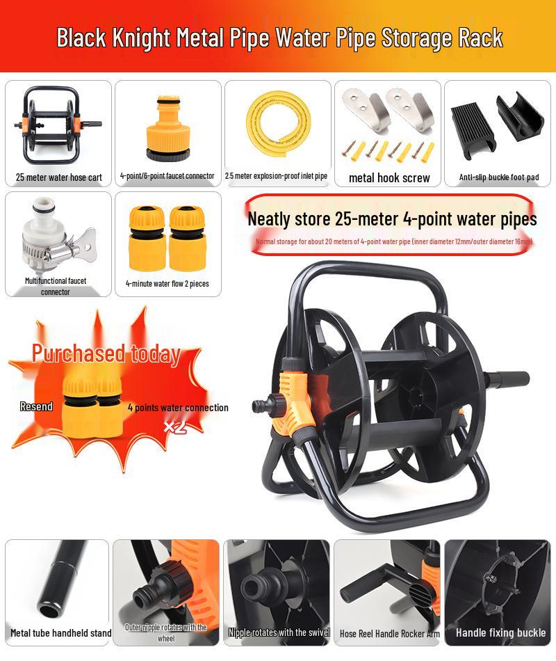 Car Wash Hose Reel & Storage Rack with 25-30 Meter Water Gun for 4 & 6-point Pipes