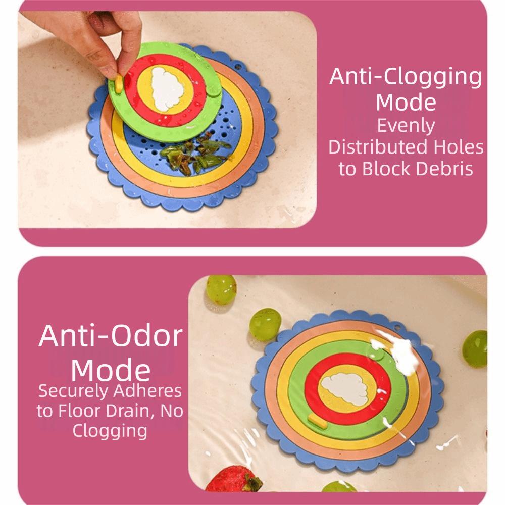 Cute Cartoon Rainbow Floor Drain Cover Thickened Soft Bathroom Drain Stopper Simple Silicone Pad Sink Strainer Kitchen