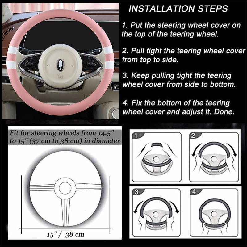 Car Steering Wheel Cover for Women Girls Universal 14.5-15 Inch, Breathable , Non-Slip, Car Interior Accessories for Most Cars