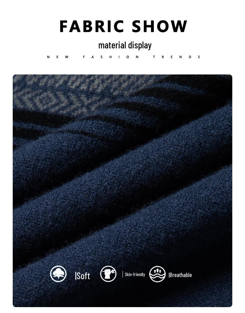 Men's 100% Pure Wool Striped Half-High Neck Sweater