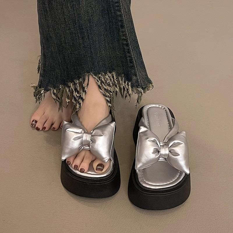 Fashion Women's Fashion Platform Sandals Summer New Round Head Open Toe Butterfly Knot Anti-slip Wear-resistant Wedge Slippers