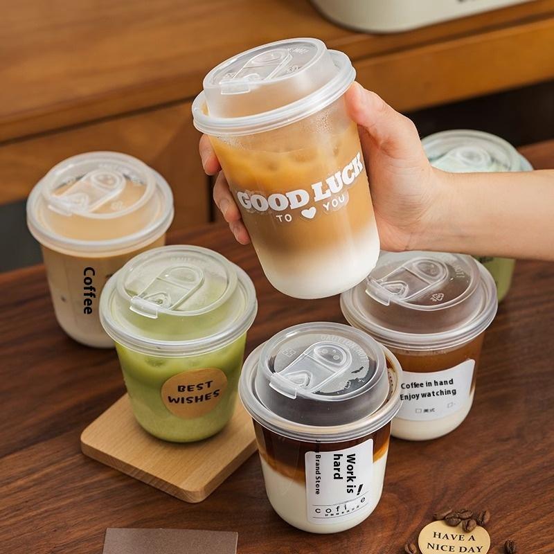 10Pcs Transparent Coffee Cups With Lids U-Shaped Disposable Cups For Hot Drink Milk Tea Takeaway Beverage Cups