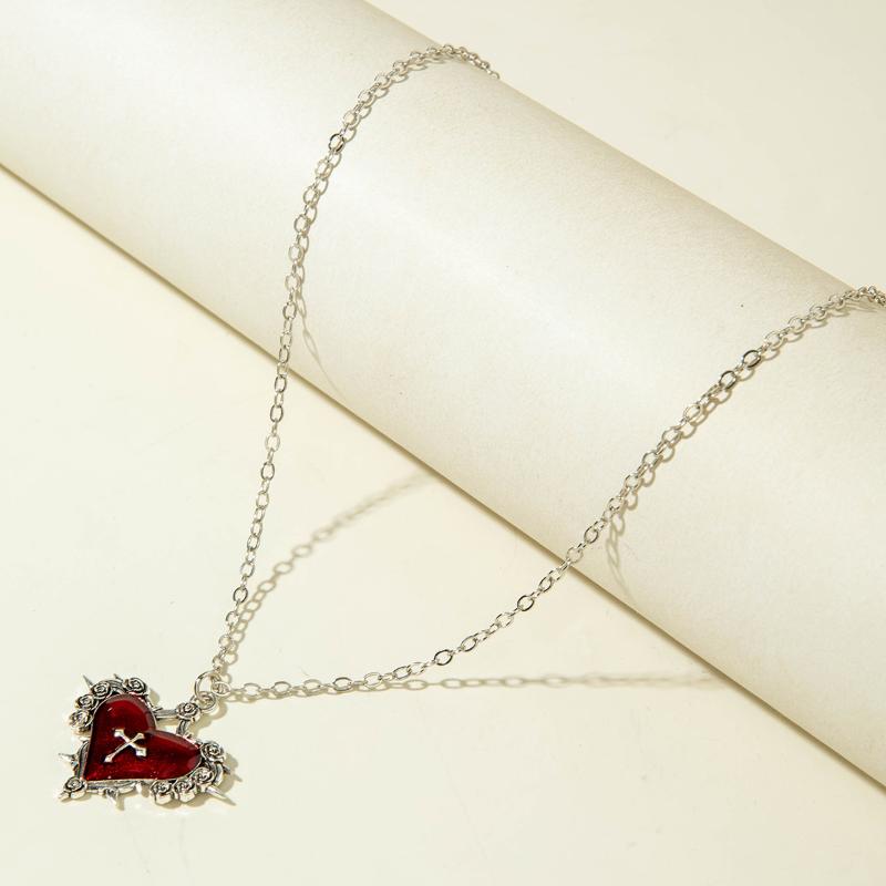 Collier Pendentif Croix Gothique Ajouré Incrusté de Diamants Ensemble Y2K Personnalisé Épine Amour Perles Noires Empilées Ensemble de Colliers