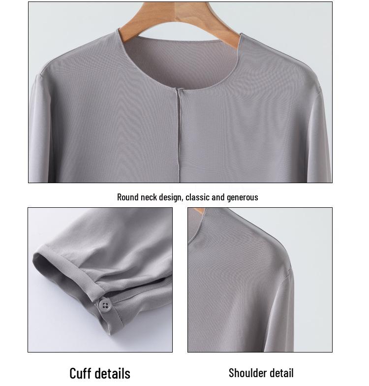 Women's Silk Long Sleeve Top - Mulberry Silk, Loose Fit, Round Neck, Spring & Autumn.