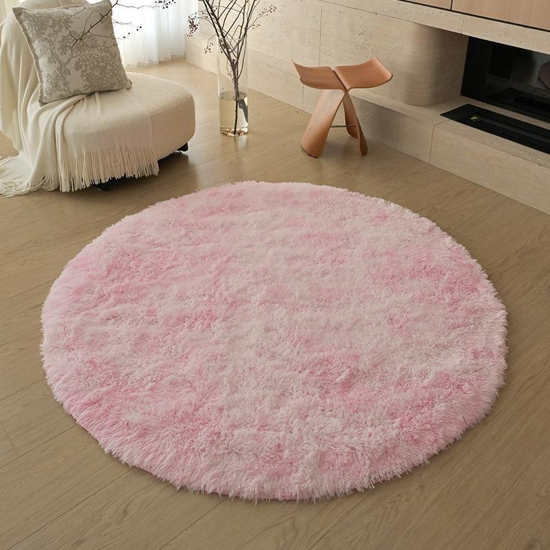 Checkerboard Round Fluffy Shaggy Rug Soft Long Pile Carpet for Bedroom Living Room Plaid Area Rug Kids Room Circular Mat