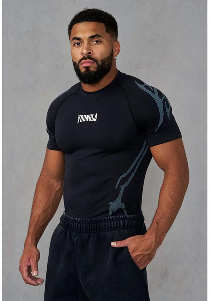 Men's Quick-Dry Printed T-Shirt for Muscle Building, Spring & Autumn Sports Training