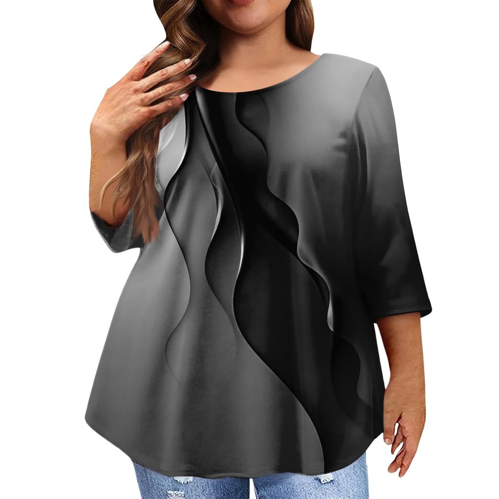Women's Fashion Casual Round  Neck 3/4 Sleeve Oversized Top