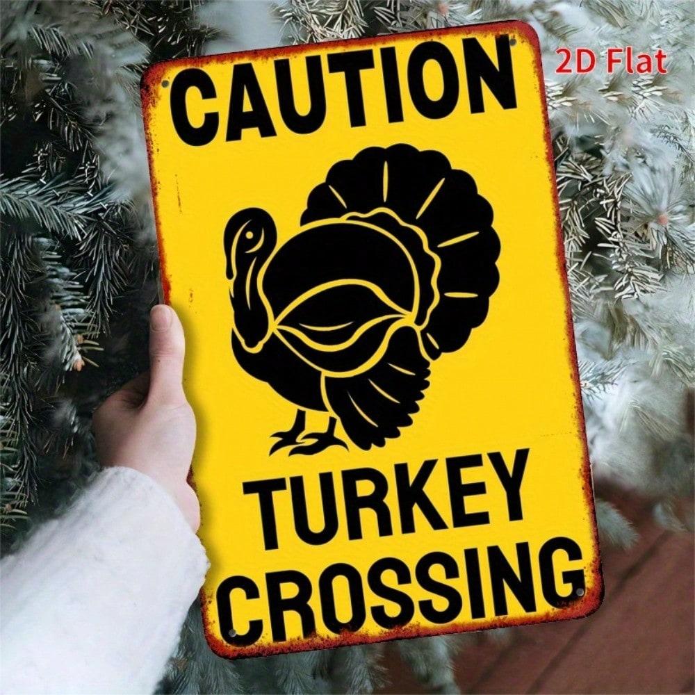 1pc Retro Turkey Crossing Sign, Black Silhouette Yellow Iron Caution Plaque, Farmhouse Rural Wall Art, Turkey Hunting Decor