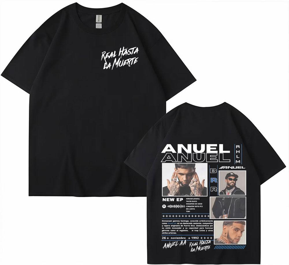 Rapper Anuel AA Real Hasta La Muerte Tour 2025 Cover T Shirt Unisex Hip Hop Tshirt Tops Short Sleeve Oversized T Shirts Streetwear