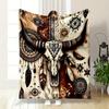 Bohemian Cow Skull Blanket Bedroom Blanket for Livingroom Couch Lunch Break Soft Throw for Friend's Festival Gift