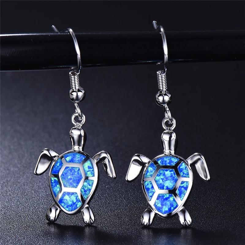 Cute Sea Turtle Stud Earrings For Women Fashion Imitation Blue Fire Opal Stud Earrings For Women Wedding Band Jewelry Gifts