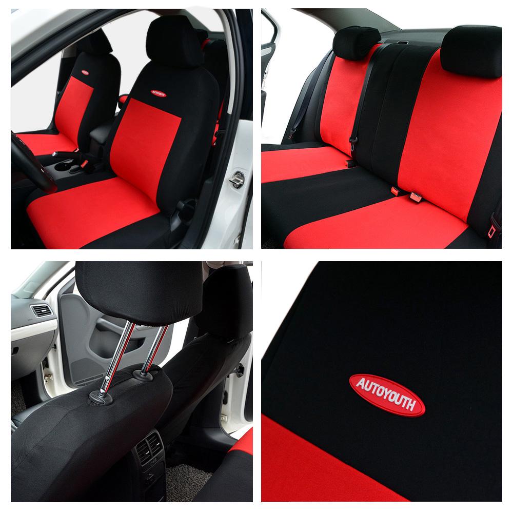 Capa de Assento de Carro de Tecido Plano Vermelha Única com Apoios de Cabeça Destacáveis, Parte Traseira com Três Zíperes para Interior de Carro lada Toyota