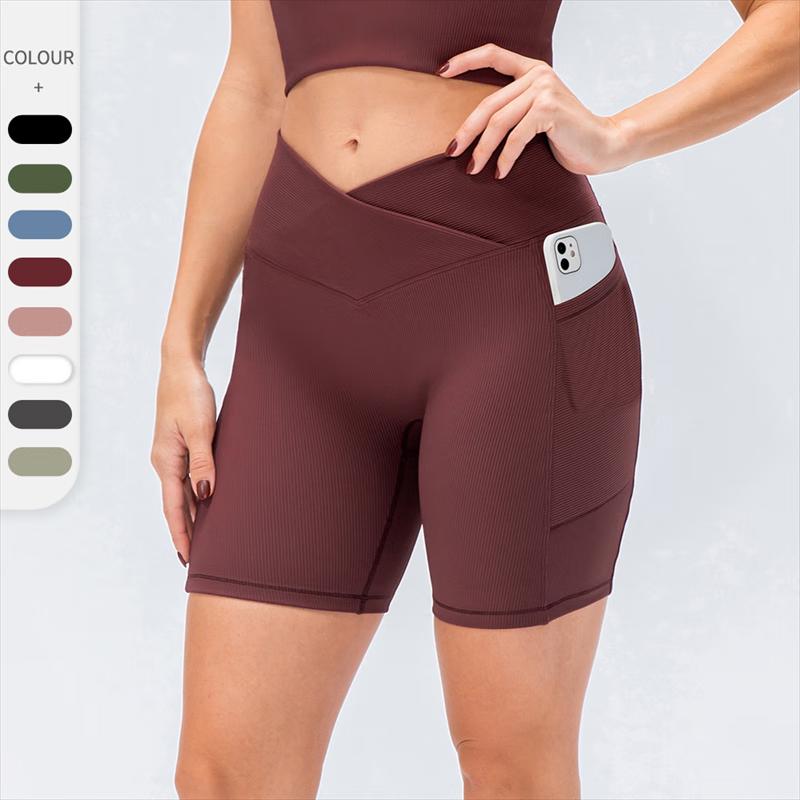 Yudong Women's High-Waisted Cross-Waist Yoga Shorts
