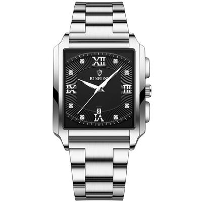 Orologio al quarzo con cinturino in acciaio inossidabile, impermeabile 3ATM, analogico, luminoso, con calendario quadrato, alfabeto romano, casual, elegante, accessori di moda per il compleanno