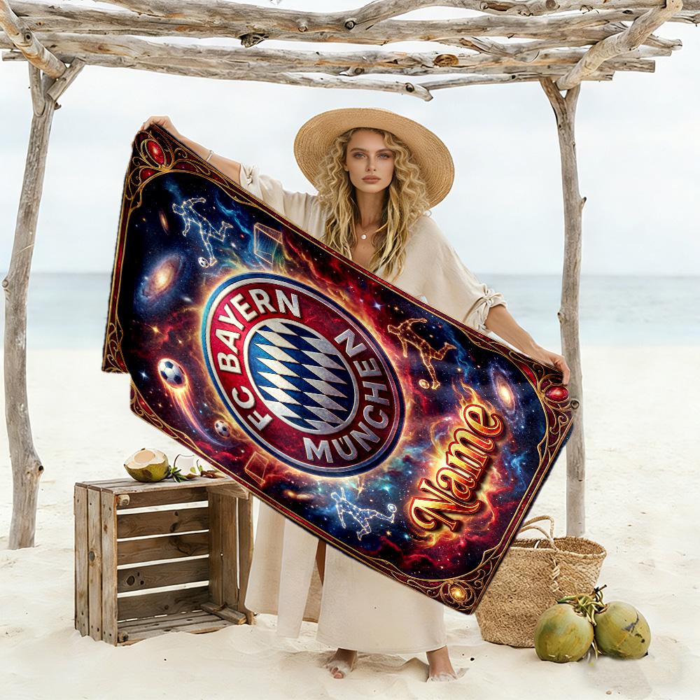 Bayern Munich Galaxy Art Personalized Text Beach Towel Super Soft Microfiber Quickdry Fabric