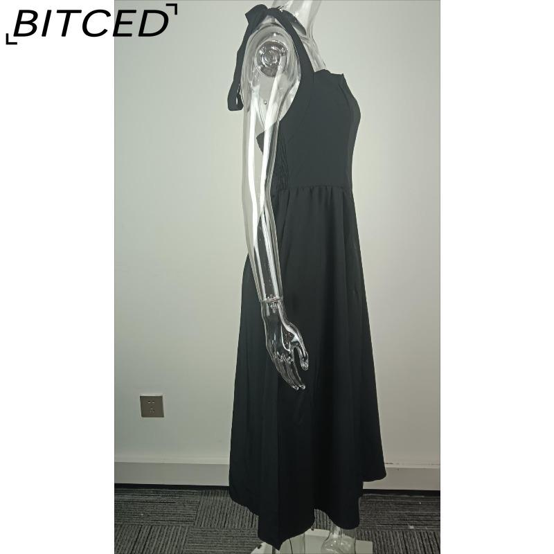 BITCED Summer Women's Fashionable Elegant Wide-Strap Halter Neck Backless Dress