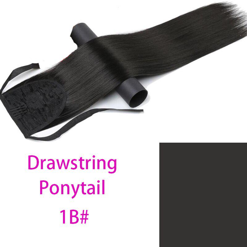 Long Straight Drawstring Ponytail Heat Resistant Synthetic Natural Straight Wrap Around Clip In Ponytail Hair Extension