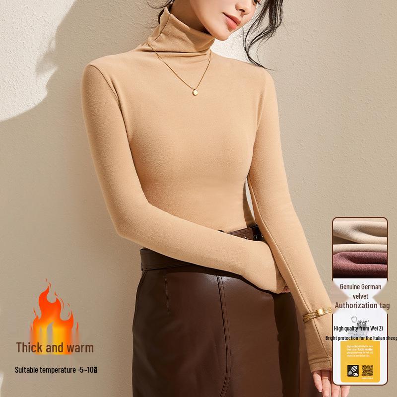 Women's Gray Winter High-Neck Base Layer Shirt - Thick, Warm, Stylish Plus Velvet Inner Wear