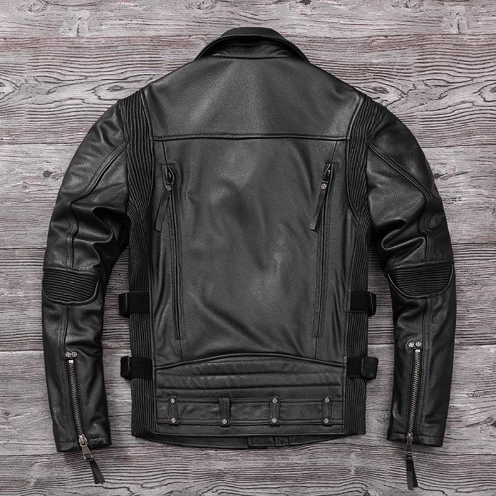 Chinese Size Heavy Motorcycle Jacket Natural Cowhide Leather Top Layer Causal Vintage Retro Moto Suit Leather Coat Winter