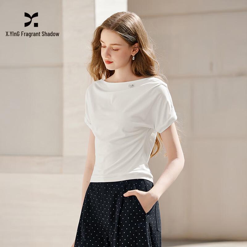 Xiangying Women s Off-Shoulder Pleated Short Sleeve T-Shirt XL