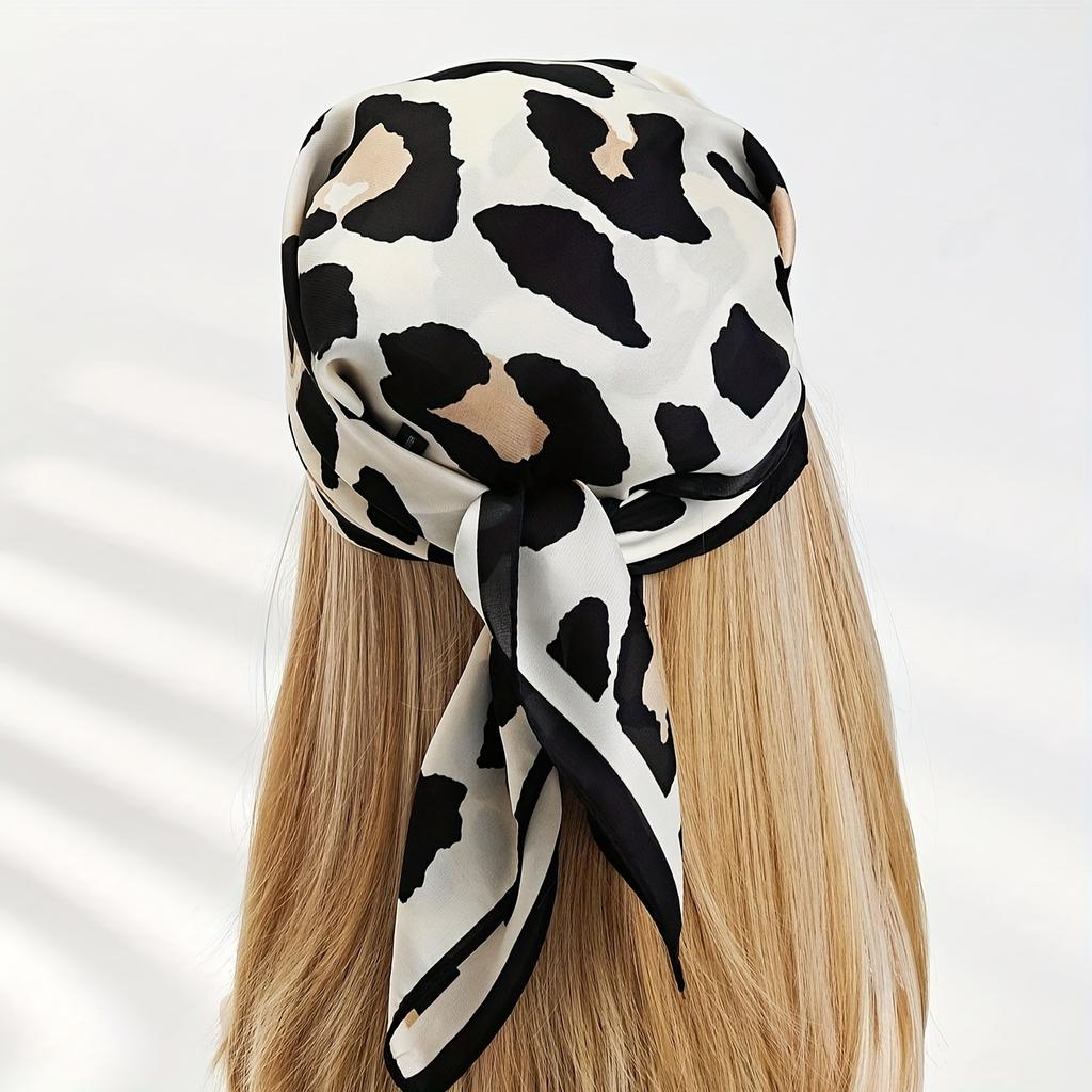 Klassischer Damen Schal mit Leopardenmuster Modisches Bandana Dünn Atmungsaktiv Sonnenschal Eleganter Stil Winddicht Kopftuch Quadratische Schals