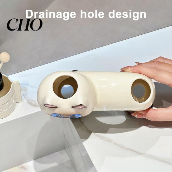 Porta Spazzolino Compatto, Forma di Gatto con Foro di Drenaggio, Impermeabile Resistente alla Muffa Organizer in Ceramica a Doppio Foro per Accessorio da Bagno