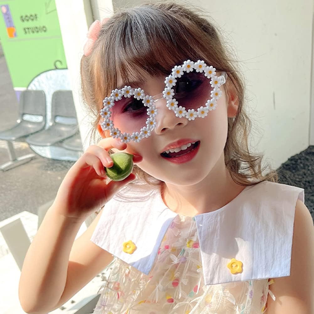 Round Flower Sunglasses for Girls Flower Shaped Cute Glasses UV 400 Protection Outdoor Beach Girl Boy