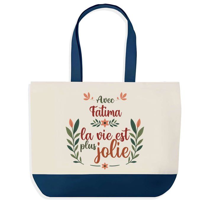 Sac shopping - PLANETEE - Fatima la vie est plus jolie - Fond bleu - Coton - 40 x 45 cm