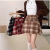 Plus Size Woolen Plaid Pleated Skirt for Women - Retro Red Short Skirt for Chubby Girls, Perfect for Autumn and Winter